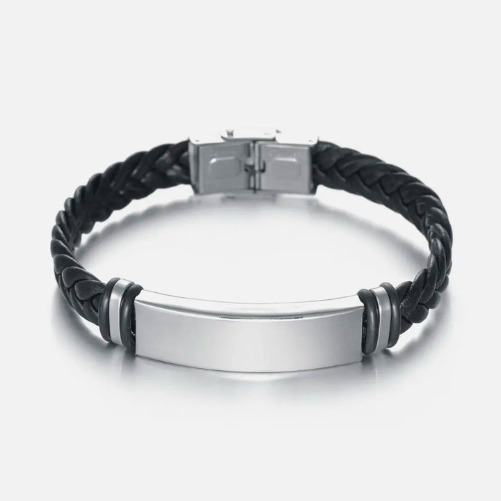 Woven Leather Steel Tile Bracelet silver - Shop-Tetuan