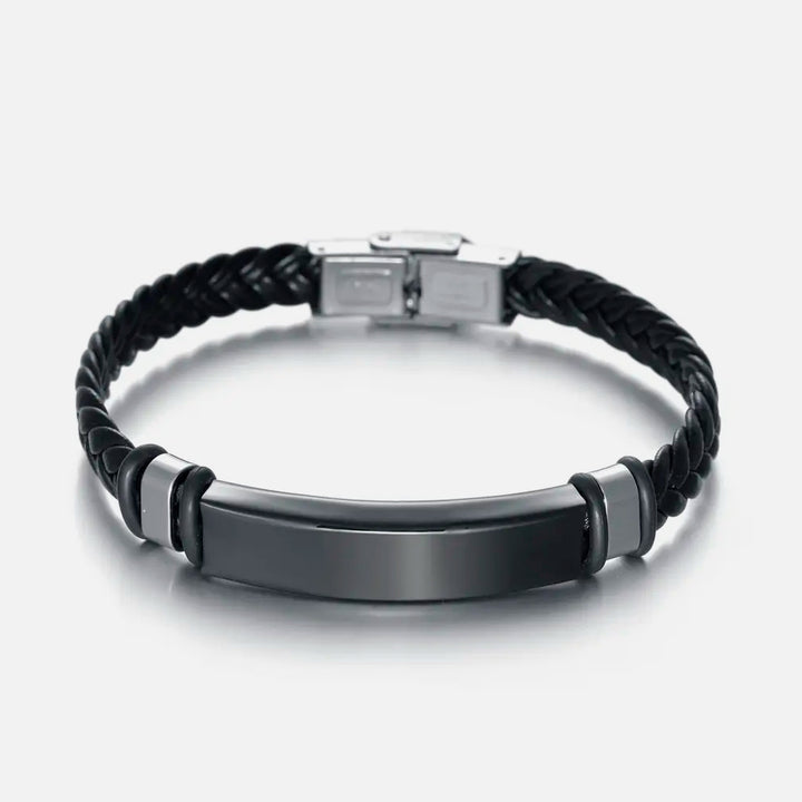 Woven Leather Steel Tile Bracelet black - Shop-Tetuan