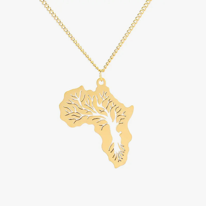 Tree of Life Africa Map Pendant necklace steel/gold