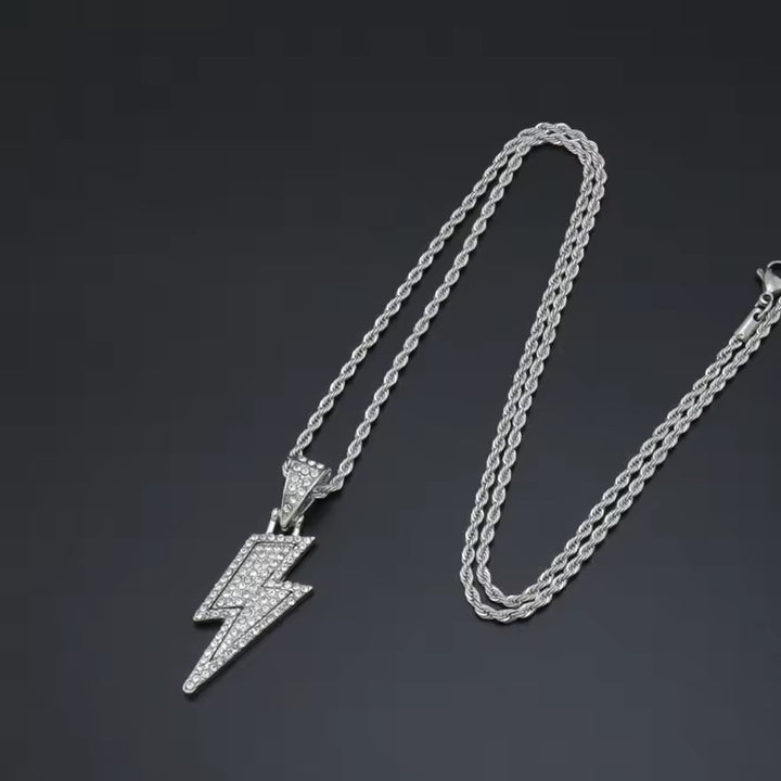 Lightning pendant necklace with rhinestones silver - Shop-Tetuan