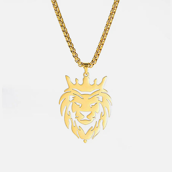 Hollow Lion with King Crown Pendant Necklaces gold