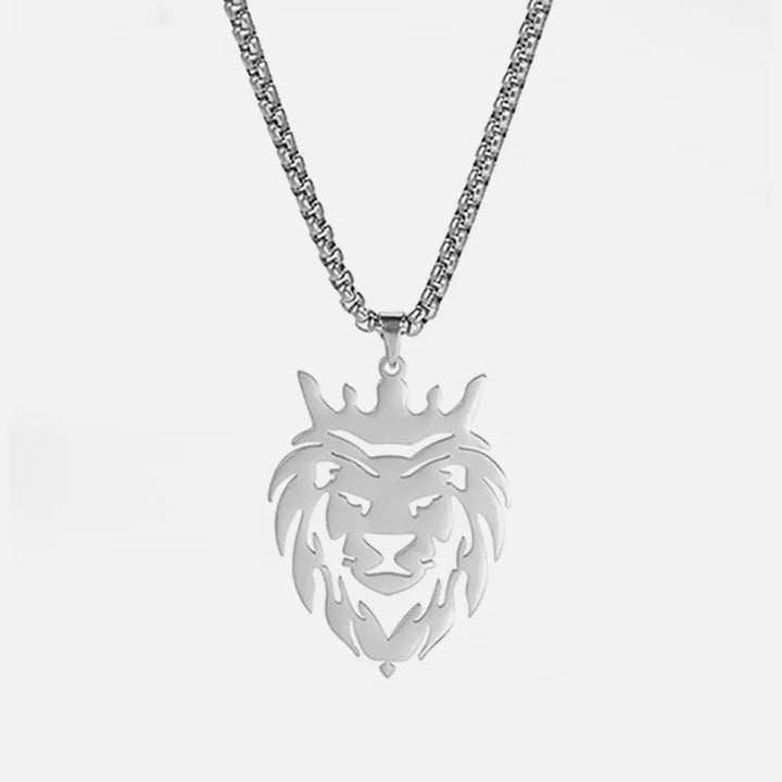 Hollow Lion with King Crown Pendant Necklaces silver