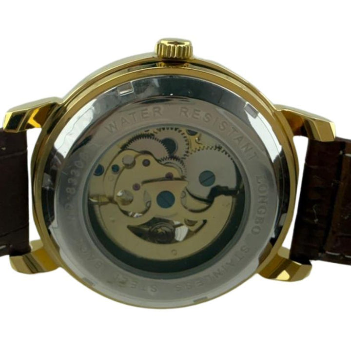 Longbo Men's Automatic Watch with Leather Strap gold/brown - Shop-Tetuan