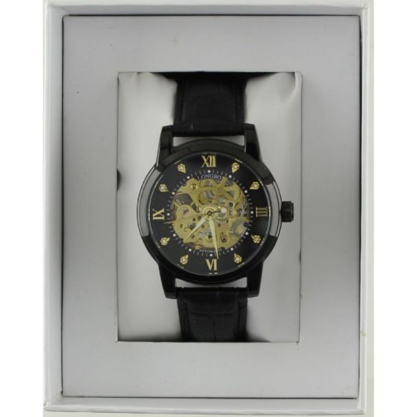 Longbo Men's Automatic Watch with Leather Strap gun/black - Shop-Tetuan