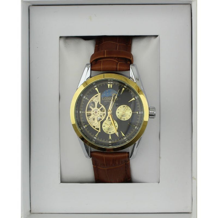 Longbo Men's Automatic Watch with Leather Strap brown/gold - Shop-Tetuan