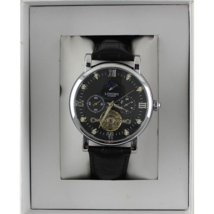 Longbo Automatic Watch with Leather Strap silver/black - Shop-Tetuan