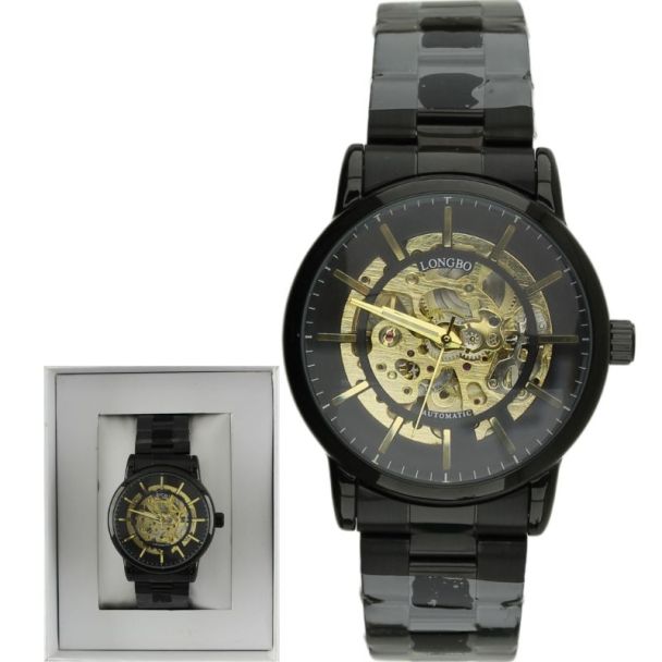 Longbo Automatic Watch with Metal Bracelet Metal Gun D1 black - Shop-Tetuan