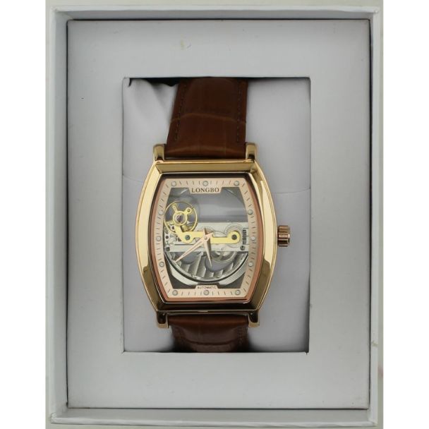 Longbo Men's Automatic Watch with Leather Strap rose/brown - Shop-Tetuan