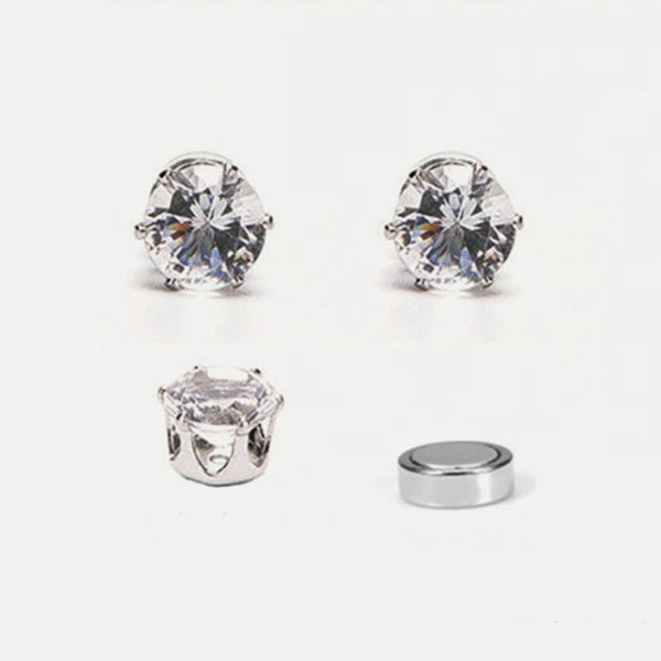 Magnetic Round Crown Diamond Earrings Steel 6mm