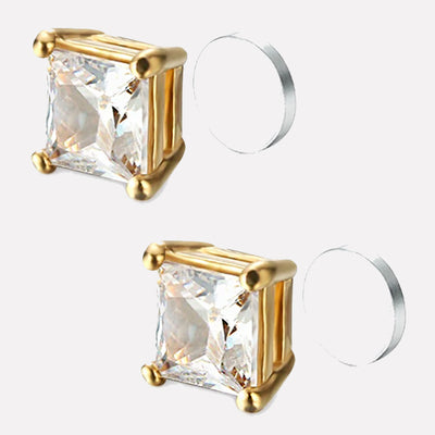 Magnetic Square Diamond Earrings Steel/Gold 6mm - Shop-Tetuan