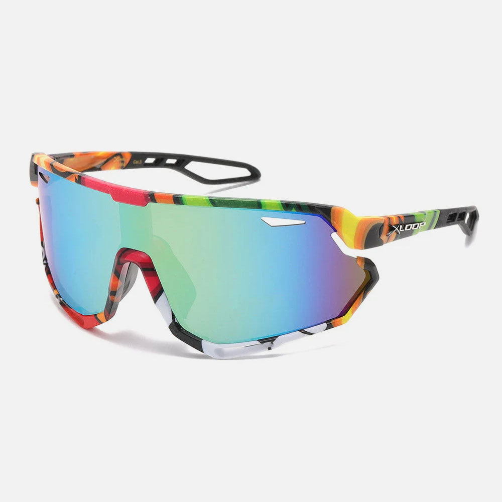 X-Loop Sport Shield Graffiti Color Print Sunglasses purple/green lens