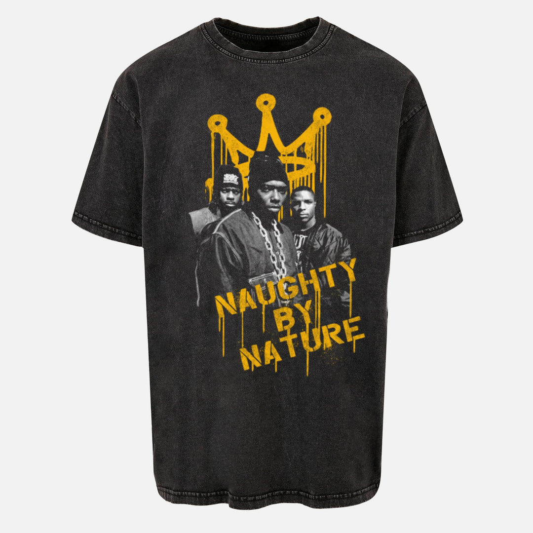 Merchcode Naughty by Nature Drip Crown Acid Washed Oversize Tee black - Shop-Tetuan