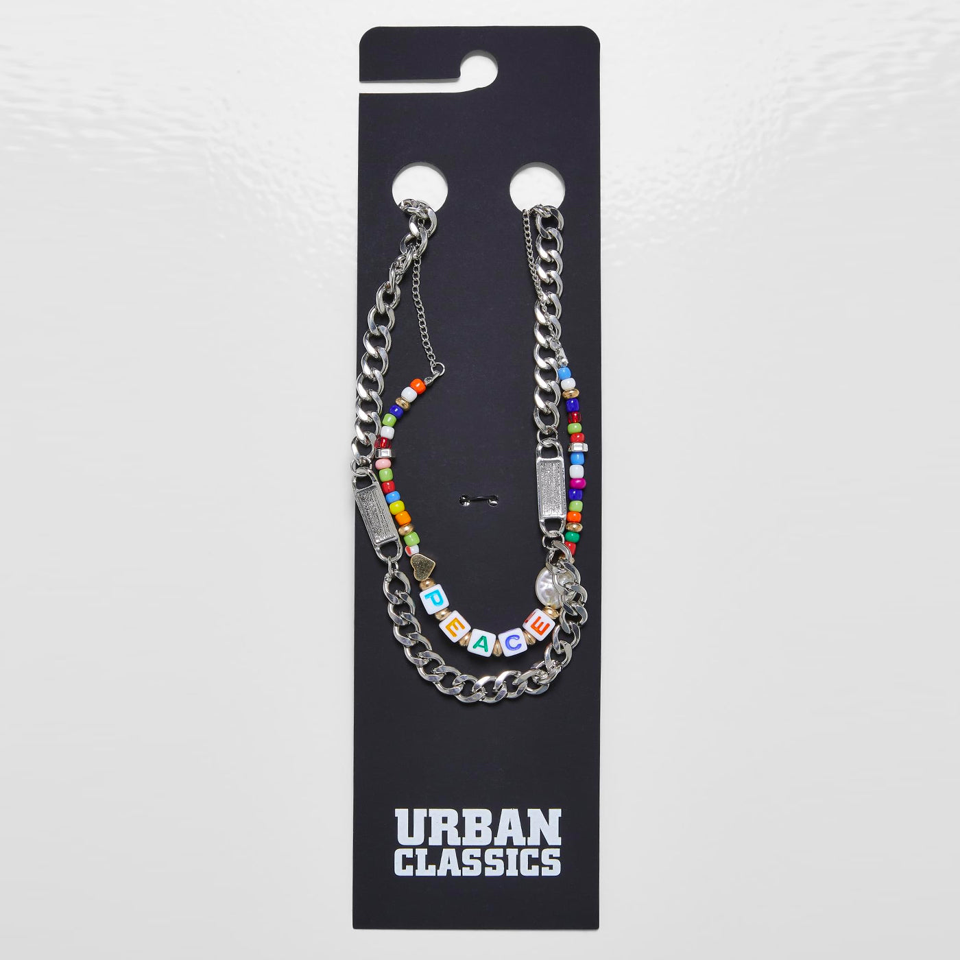 Urban Classics Peace Bead Layering necklace 2-Pack silver