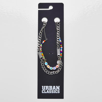 Urban Classics Peace Bead Layering necklace 2-Pack silver