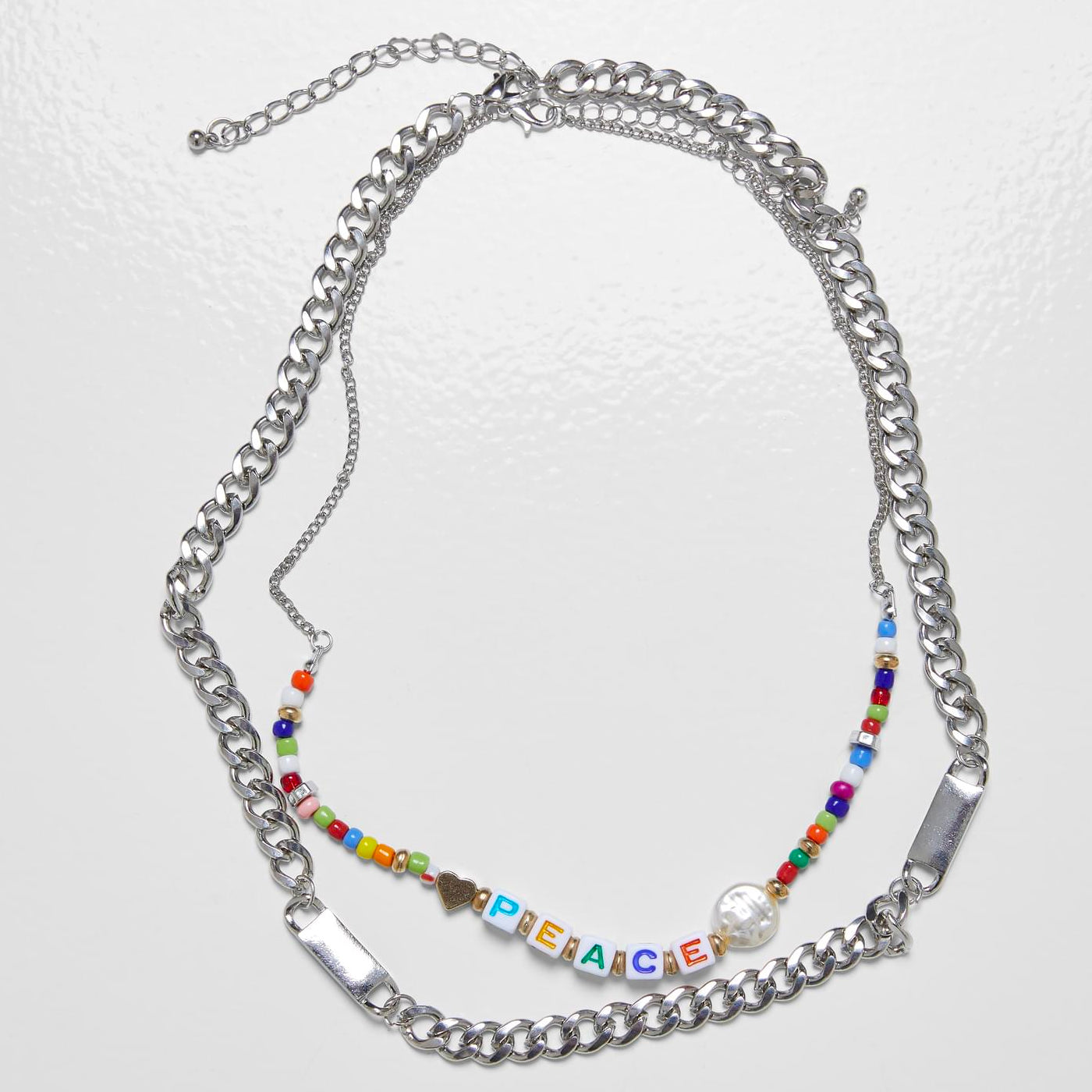 Urban Classics Peace Bead Layering necklace 2-Pack silver