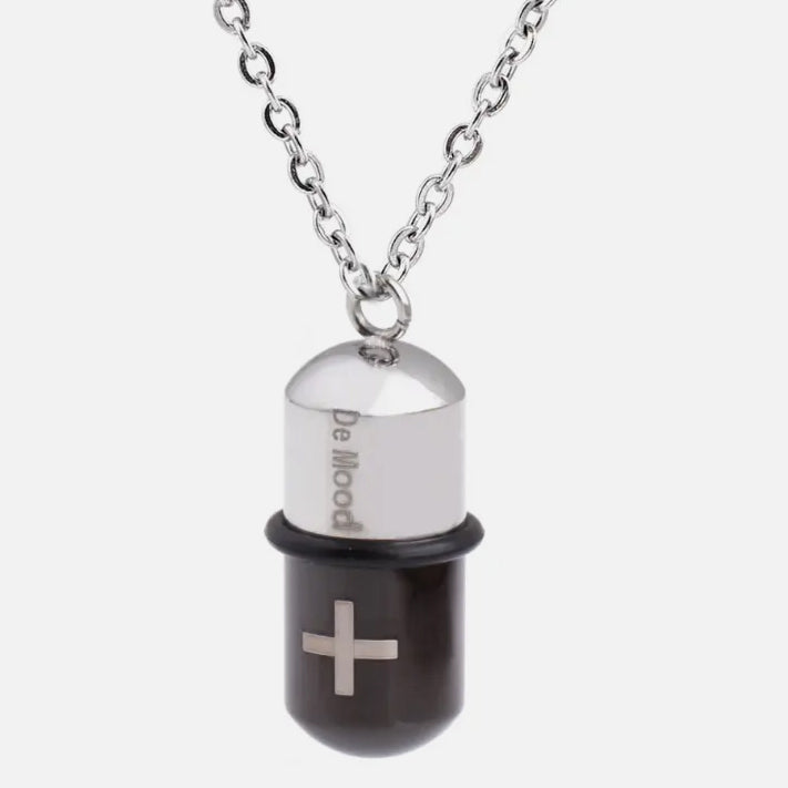 Pill Capsule Chain Pendant Necklace steel/black - Shop-Tetuan