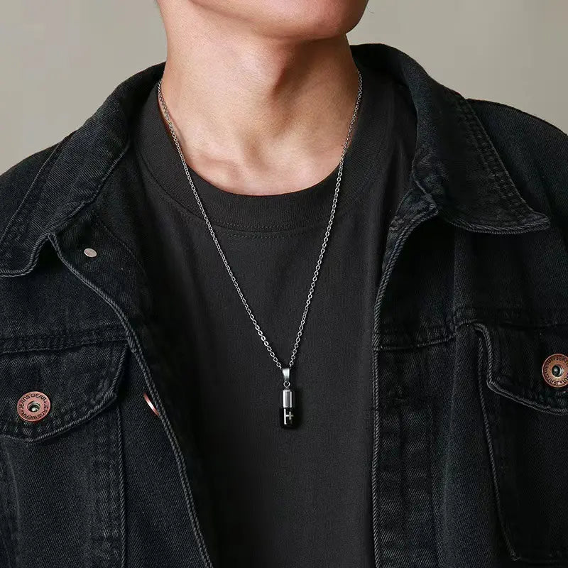 Pill Capsule Chain Pendant Necklace steel/black - Shop-Tetuan