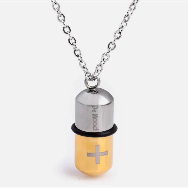 Pill Capsule Chain Pendant Necklace steel/gold - Shop-Tetuan