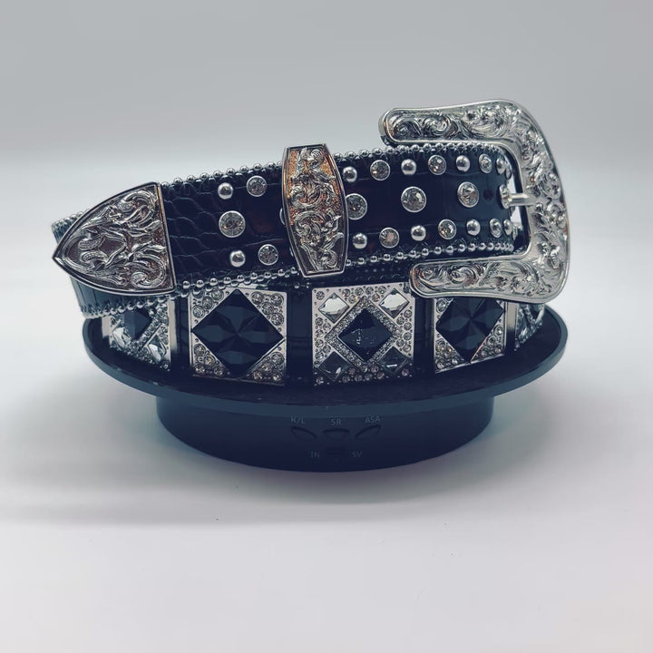 Diamond Studded Rhinestone Belt black/clear/black