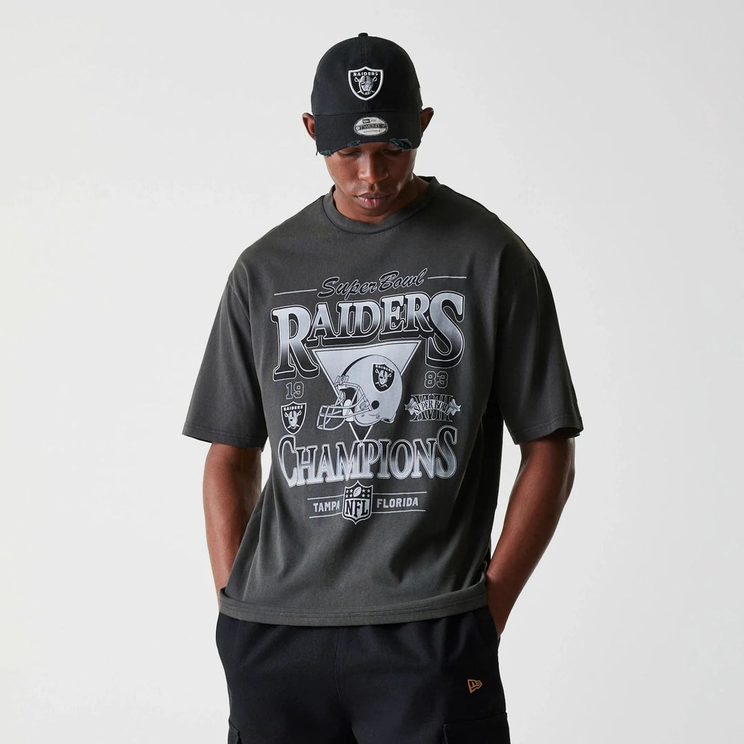 New Era NFL Washed Super Bowl Oversized Tee LV Raiders Grey - Shop-Tetuan