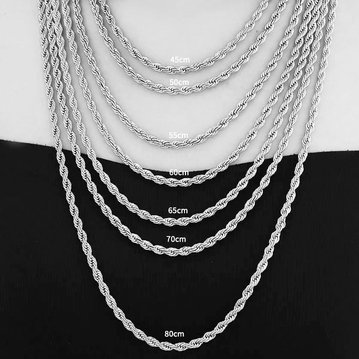 Twisted Rope Chain Necklace 60cm x 4mm steel - Shop-Tetuan