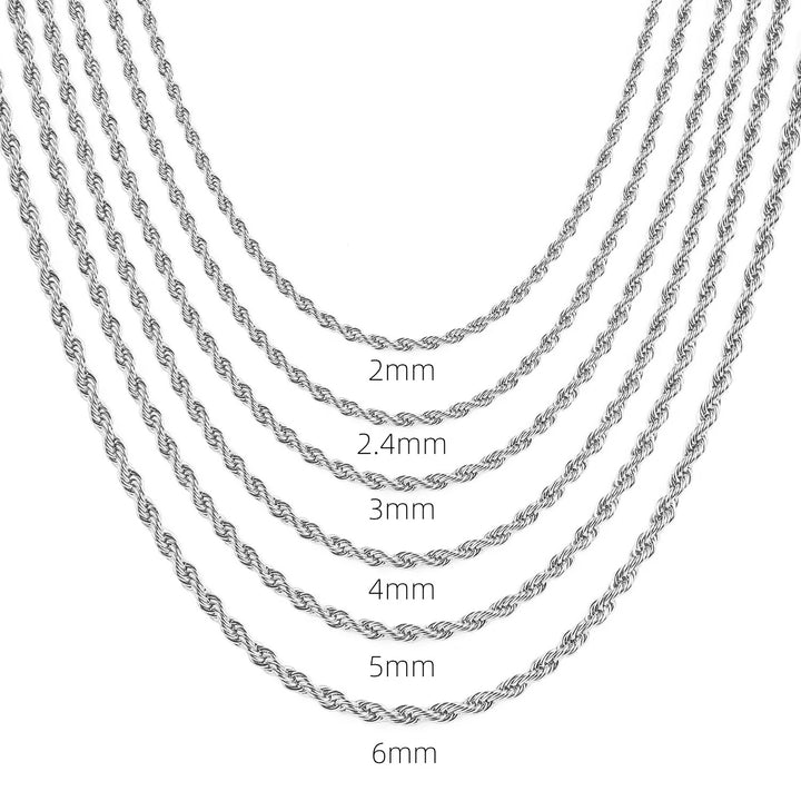 Twisted Rope Chain Necklace 60cm x 4mm steel - Shop-Tetuan