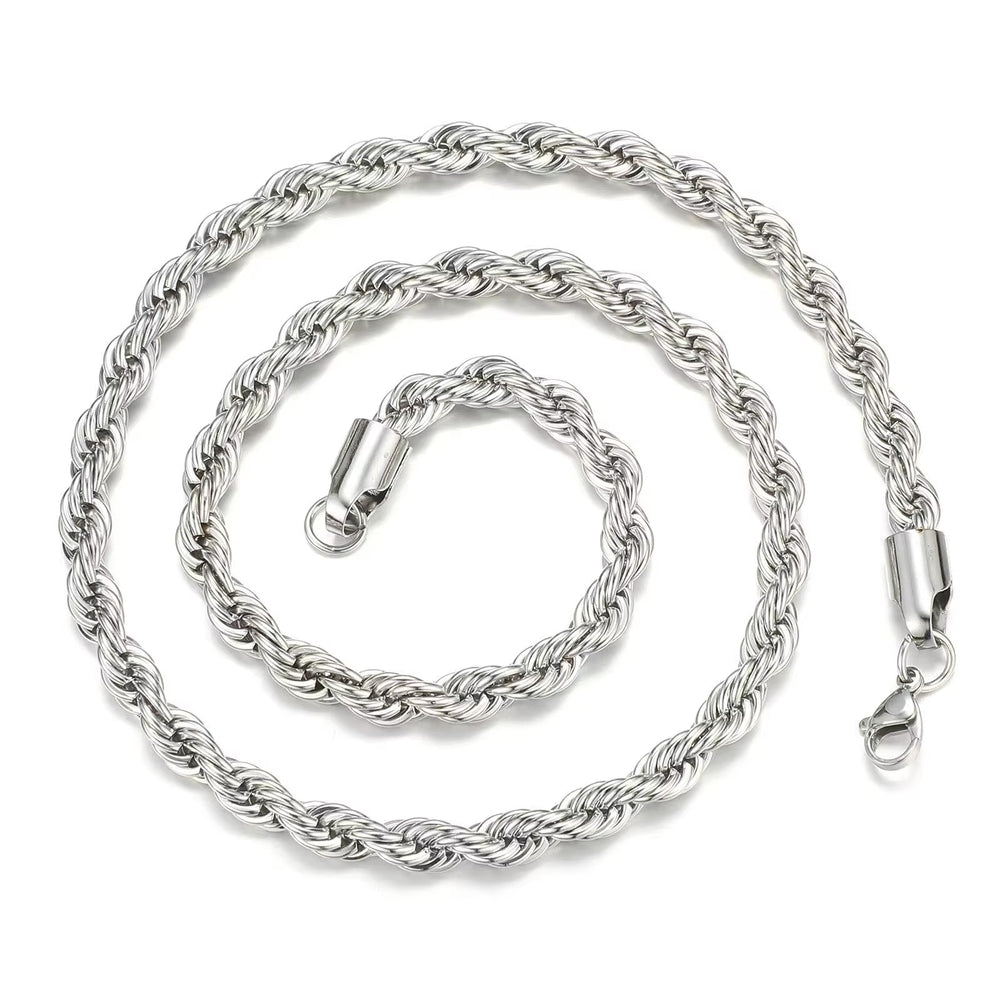 Twisted Rope Chain Necklace 60cm x 4mm steel - Shop-Tetuan