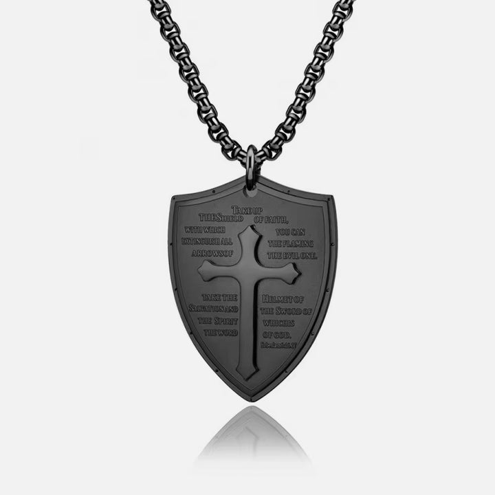 Shield Cross Chain Pendant Necklace black