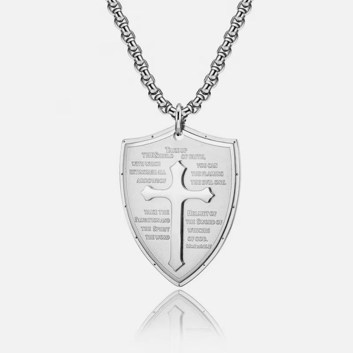 Shield Cross Chain Pendant Necklace silver