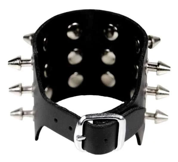 3 Row Spiked Leather Wristband black (Kopio)