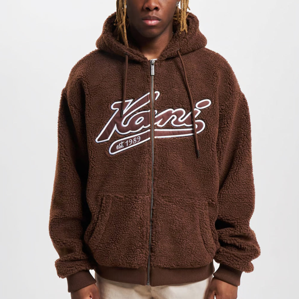 Karl Kani Varsity Teddy Full Zip Hoodie brown