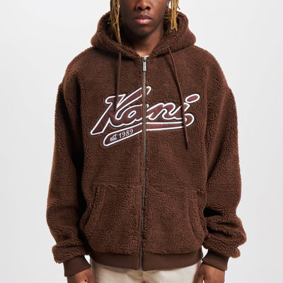 Karl Kani Varsity Teddy Full Zip Hoodie brown