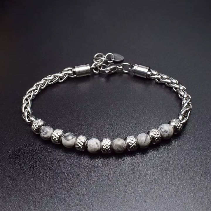 Steel Bead Bracelet Grey Stone