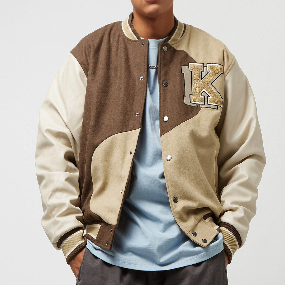 Karl Kani Retro Patch Wavy Block College Jacket brown/sand/off white - Shop-Tetuan