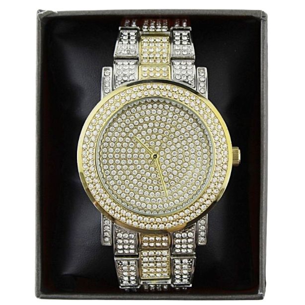 NY London Round Metal Bracelet With Diamonds Watch gold/silver