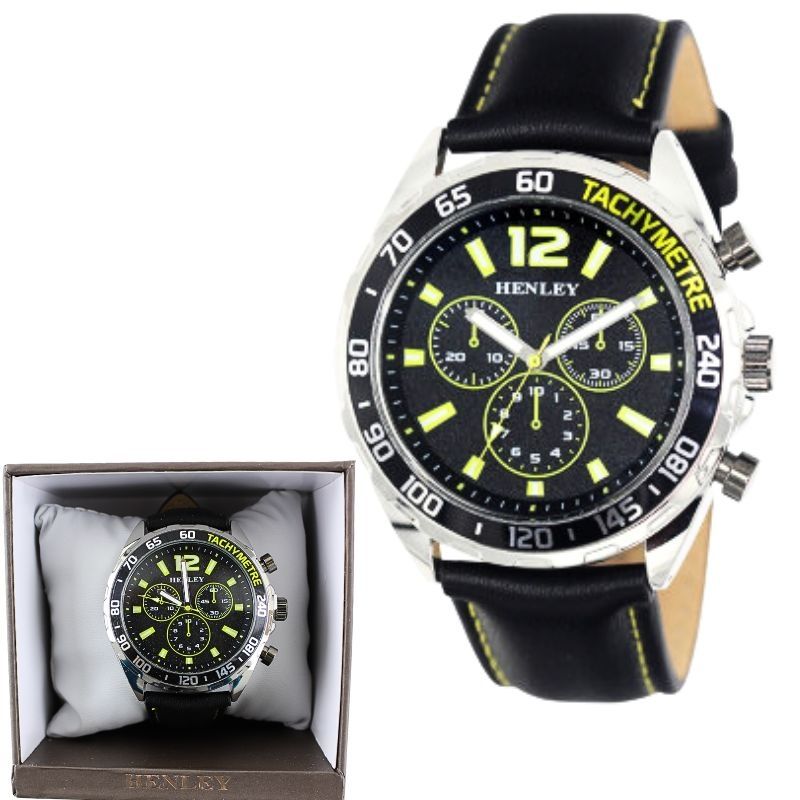 Henley Sports Polished Coloured Stitch Multi Eye Watch black/yellow - Shop-Tetuan
