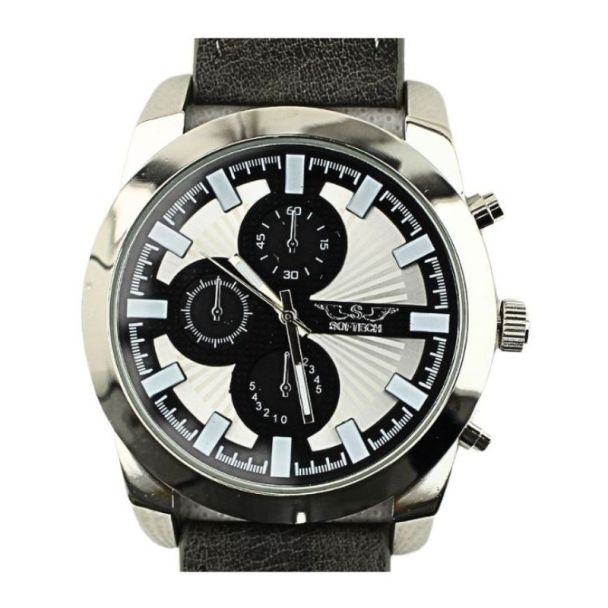 Softech Round Leather Strap Watch grey/silver