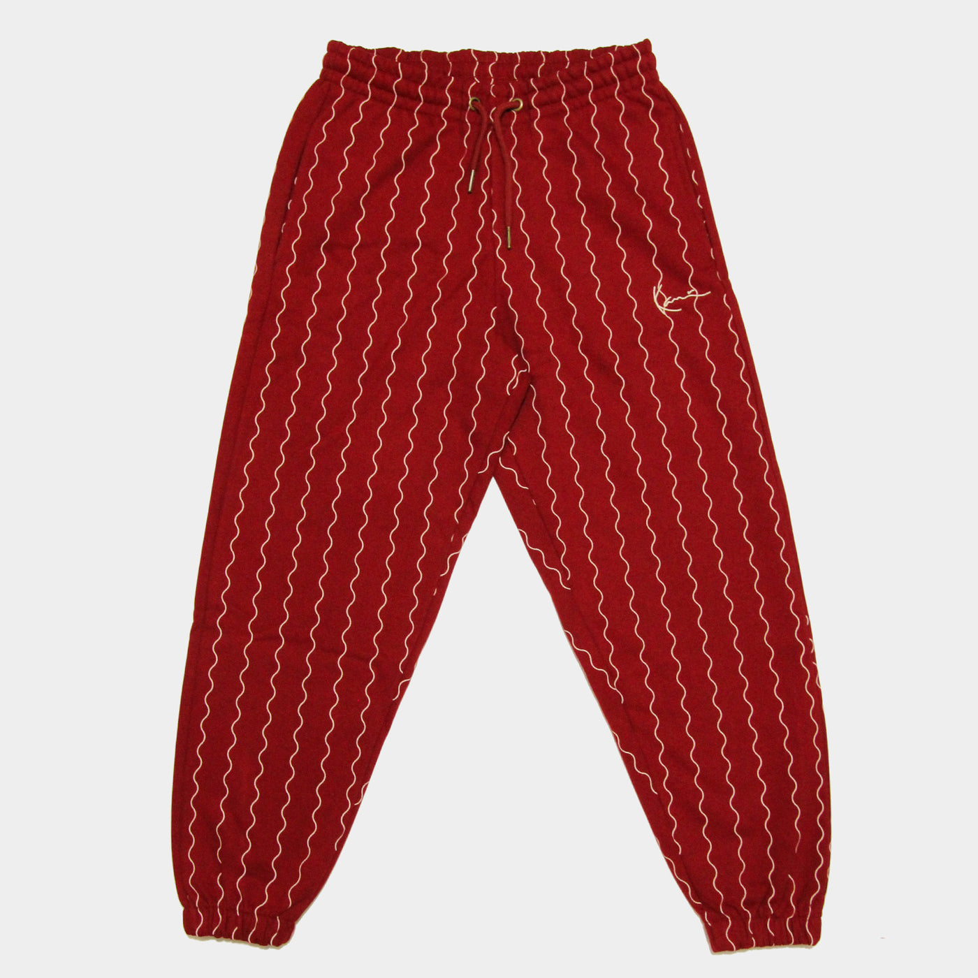 Karl Kani Small Signature Ziczac Pinstripe relaxed fit sweatpants dark red/off white - Shop-Tetuan