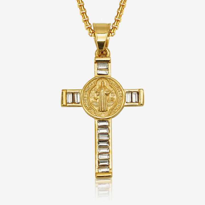 Square Zirconium Cross Chain Pendant Necklace gold