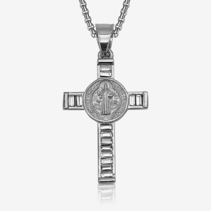 Square Zirconium Cross Chain Pendant Necklace steel - Shop-Tetuan