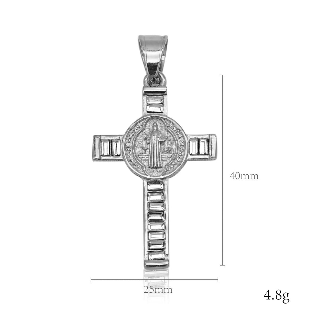Square Zirconium Cross Chain Pendant Necklace steel - Shop-Tetuan