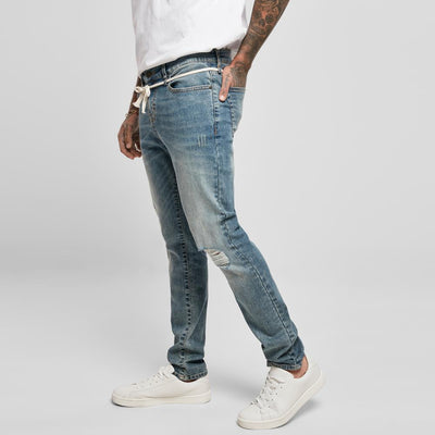 Urban Classics Slim Fit Drawstring Jeans mid heavy destroyed washed - Shop-Tetuan