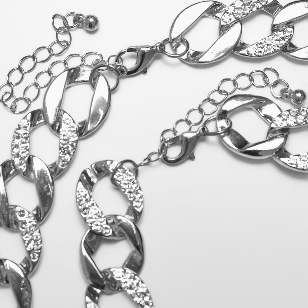 Urban Classics Basic Diamond Necklace And Bracelet set silver - Shop-Tetuan