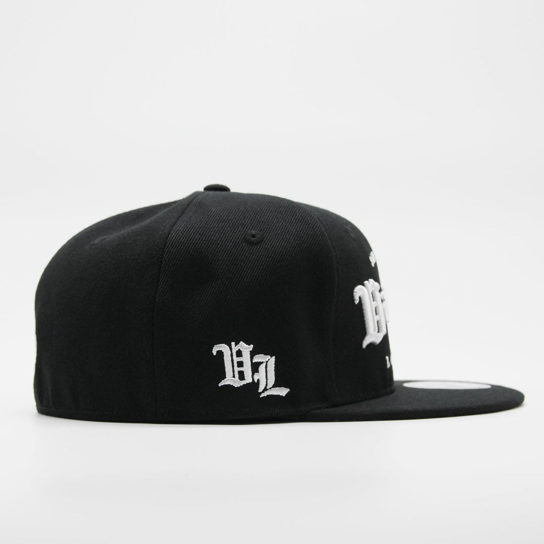 Naughty League San Quentin Vatos Locos Old English Logo fitted black - Shop-Tetuan