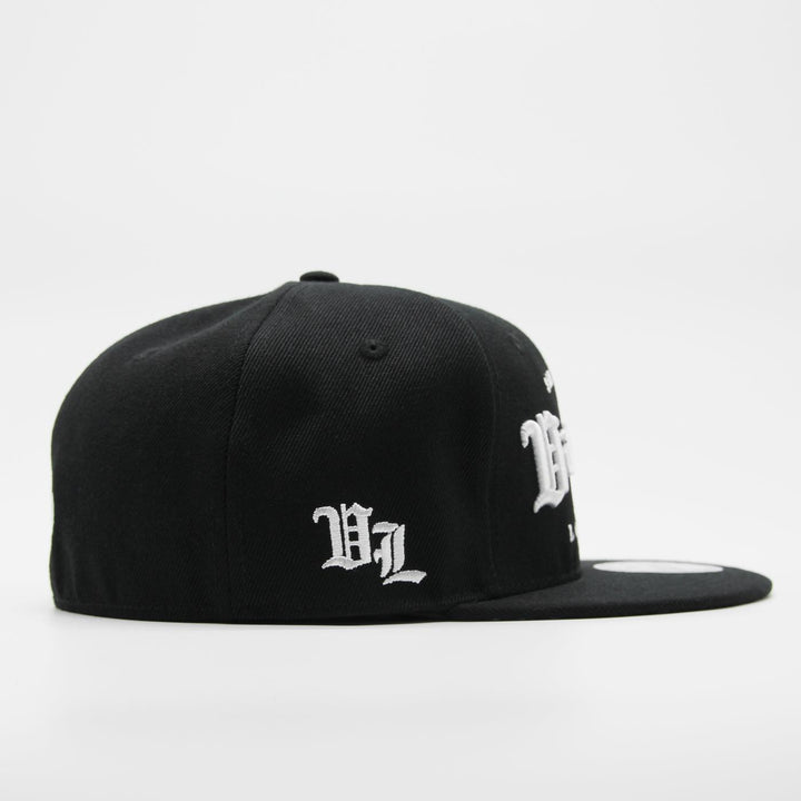 Naughty League San Quentin Vatos Locos Old English Logo fitted black - Shop-Tetuan