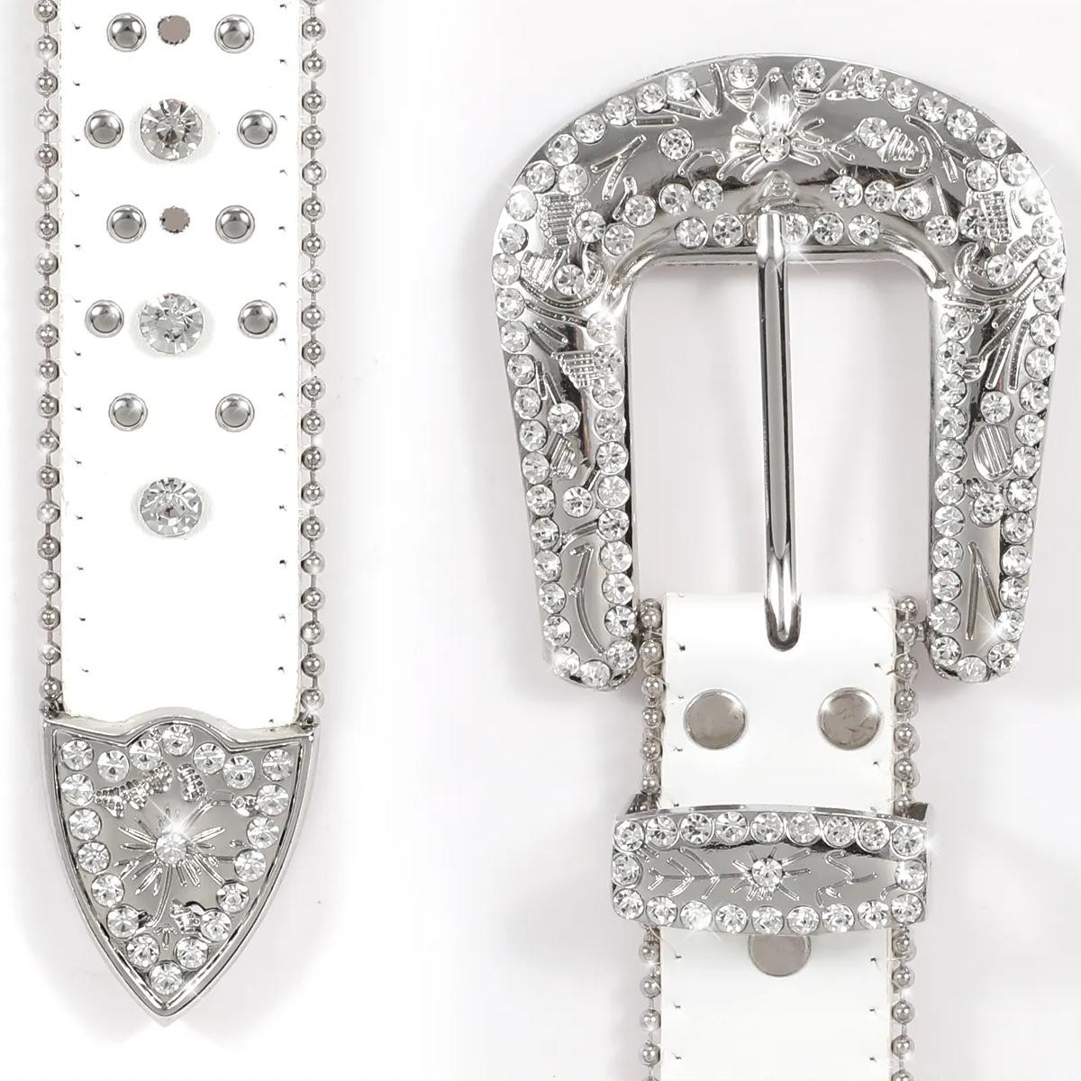 Diamond Cross Studded Rhinestone Belt white/silver - Shop-Tetuan