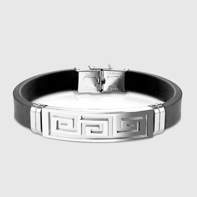 Maze Cut Out Steel Plate With Silicon Rubber Strap Bracelet steel - Shop-Tetuan