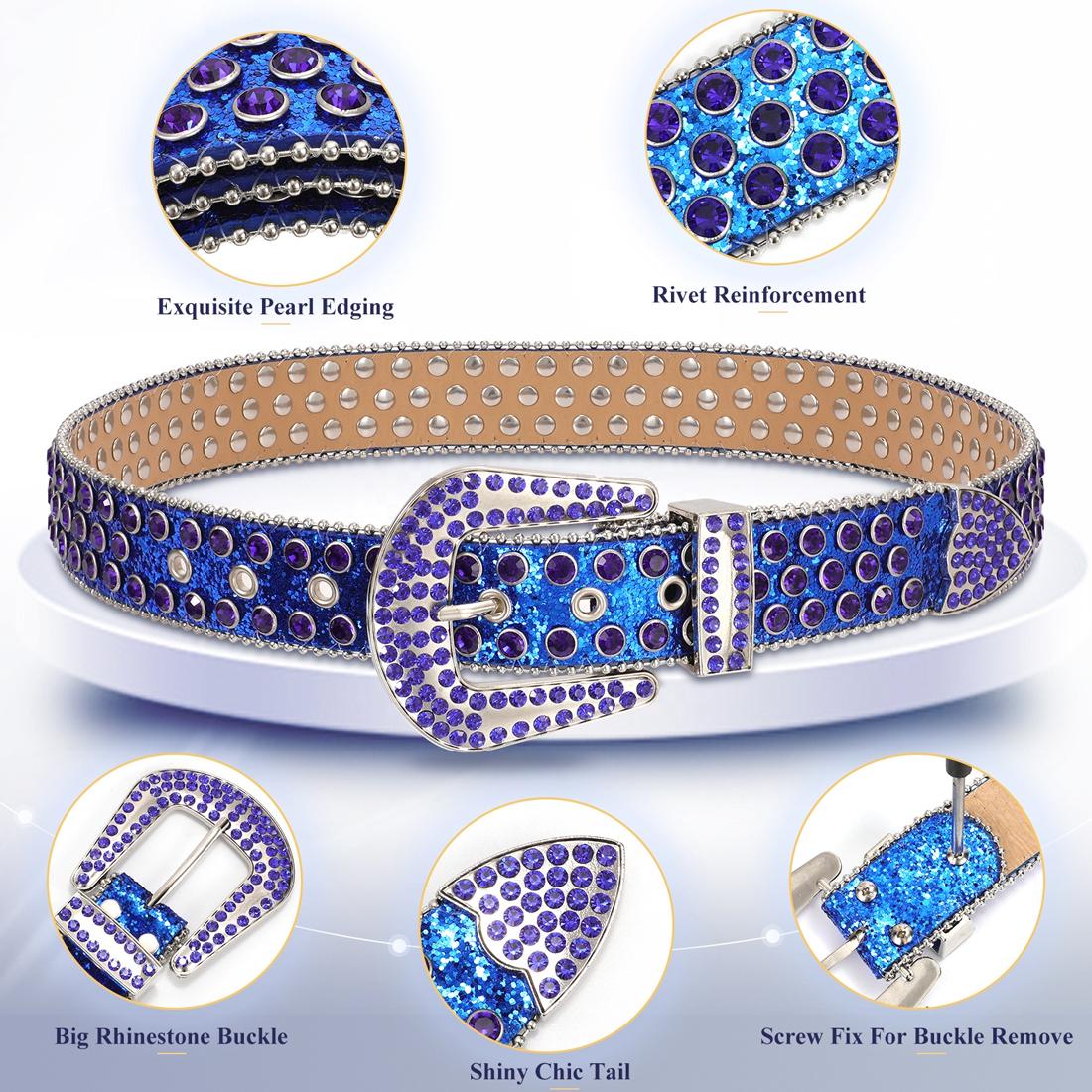 Diamond Studded Rhinestone Belt royal blue - Shop-Tetuan