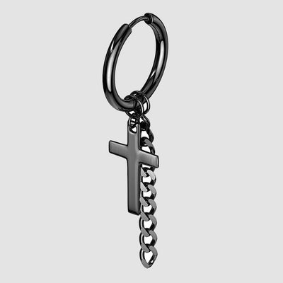 Cross and Chain Dangle Hinge Action Seamless Hoop Earrings black - Shop-Tetuan
