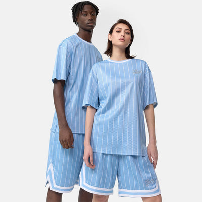 Karl Kani Chest Varsity Pinstripe Mesh tee light blue/white - Shop-Tetuan